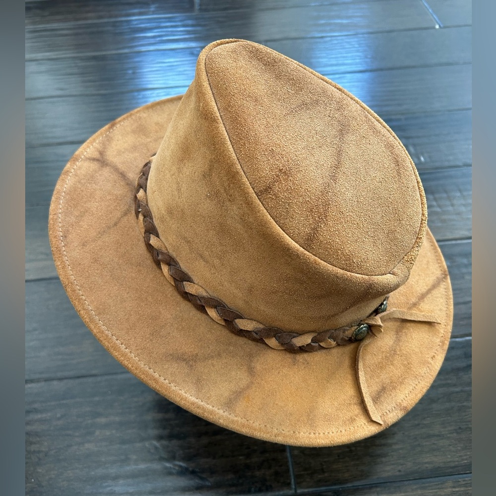 Vtg Henschel Hat Mens Medium Skullys Suede Western Rancher Cowboy Brown Braids